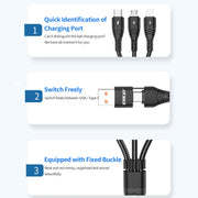 ENKAY 6-in-1 5A USB / Type-C to Type-C / 8 Pin / Micro USB Multifunction Fast Charging Cable, Cable Length:2m(Grey)