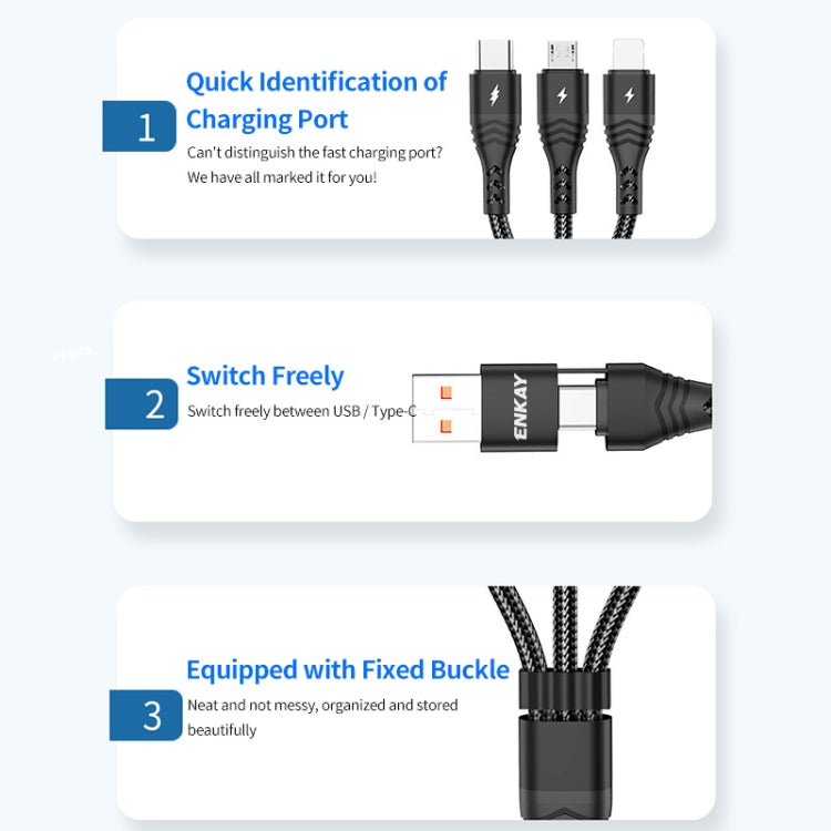 ENKAY 6-in-1 5A USB / Type-C to Type-C / 8 Pin / Micro USB Multifunction Fast Charging Cable, Cable Length:2m(Grey)