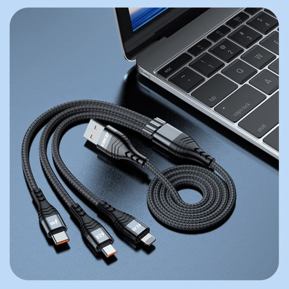 ENKAY 3-in-1 6A USB to Type-C / 8 Pin / Micro USB Multifunction Fast Charging Cable, Cable Length:1m(Grey)