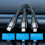 ENKAY 3-in-1 6A USB to Type-C / 8 Pin / Micro USB Multifunction Fast Charging Cable, Cable Length:2m(Black)
