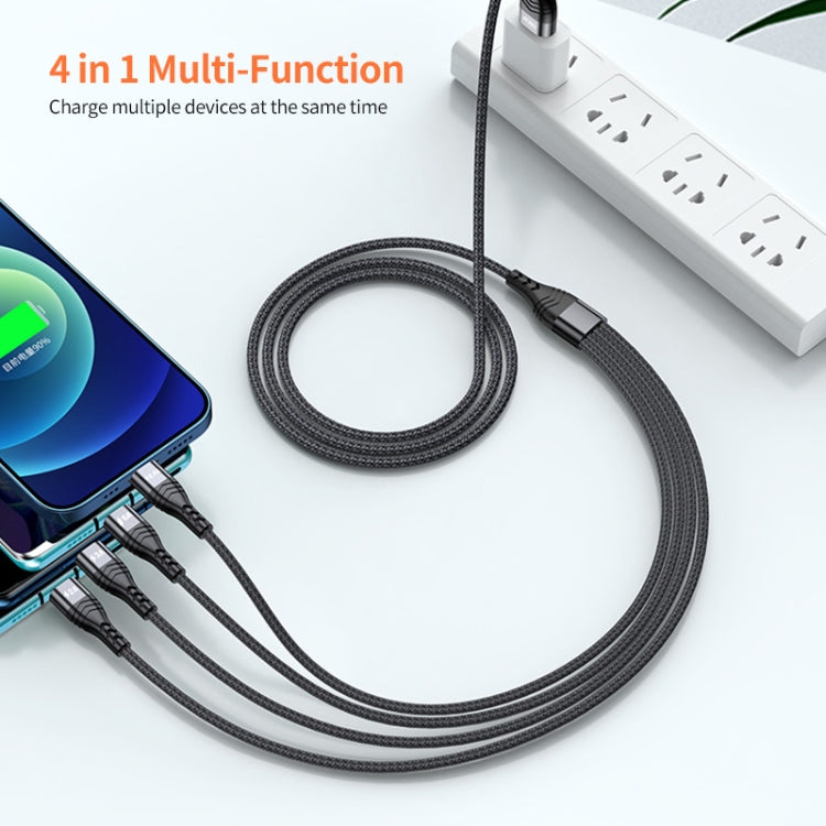 ENKAY 4-in-1 6A USB-A to Type-C / 8 Pin / Micro USB Multifunction Fast Charging Cable, Cable Length:1m(Grey)