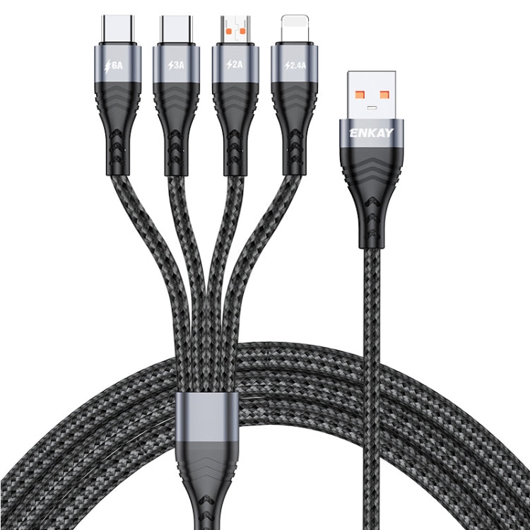 ENKAY 4-in-1 6A USB-A to Type-C / 8 Pin / Micro USB Multifunction Fast Charging Cable, Cable Length:2m(Grey)
