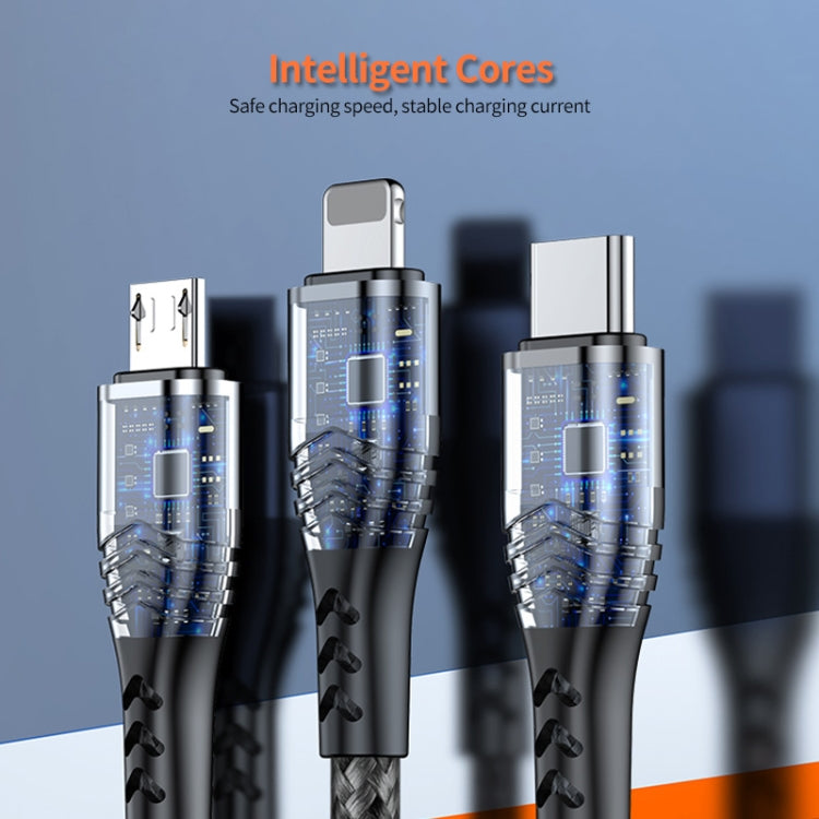 ENKAY 4-in-1 6A USB-A to Type-C / 8 Pin / Micro USB Multifunction Fast Charging Cable, Cable Length:2m(Black)
