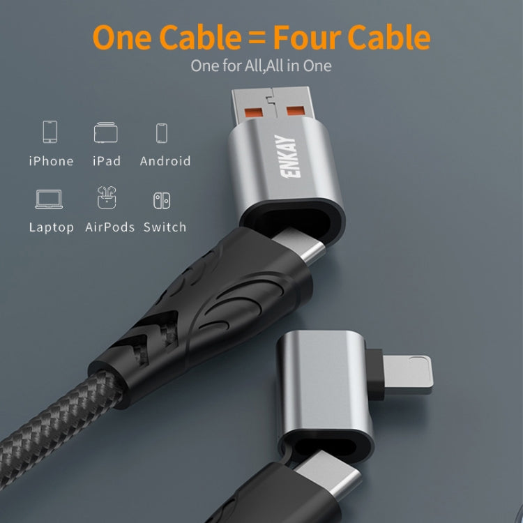 ENKAY PD100W 4-in-1 USB-A / Type-C to Type-C / 8 Pin Multifunction Fast Charging Cable with E-Marker, Cable Length:1m