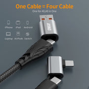 ENKAY PD100W 4-in-1 USB-A / Type-C to Type-C / 8 Pin Multifunction Fast Charging Cable with E-Marker, Cable Length:1m