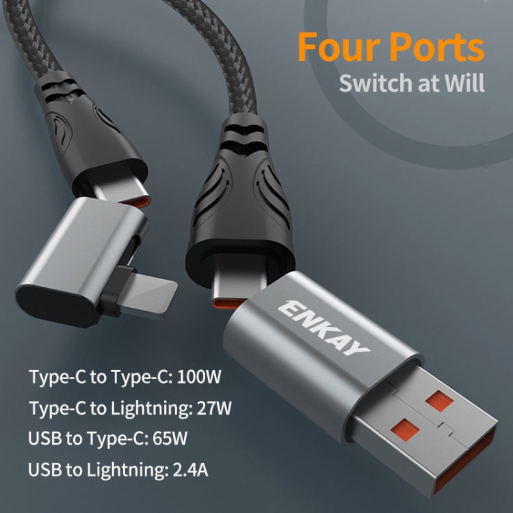 ENKAY PD100W 4-in-1 USB-A / Type-C to Type-C / 8 Pin Multifunction Fast Charging Cable with E-Marker, Cable Length:2m