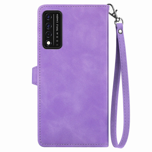 For T-Mobile REVVL V+ 5G Embossed Flower Zipper Leather Phone Case(Purple)