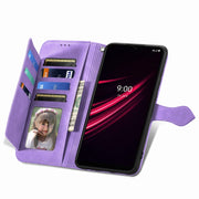 For T-Mobile REVVL V+ 5G Embossed Flower Zipper Leather Phone Case(Purple)
