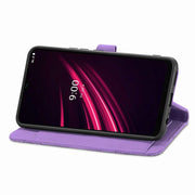For T-Mobile REVVL V+ 5G Embossed Flower Zipper Leather Phone Case(Purple)