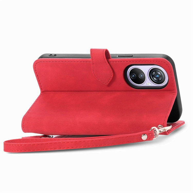 For Blackview A200 Pro Embossed Flower Zipper Leather Phone Case(Red)