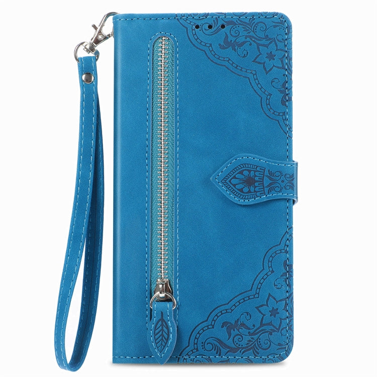 For Blackview A200 Pro Embossed Flower Zipper Leather Phone Case(Blue)