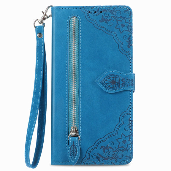 For Blackview A200 Pro Embossed Flower Zipper Leather Phone Case(Blue)