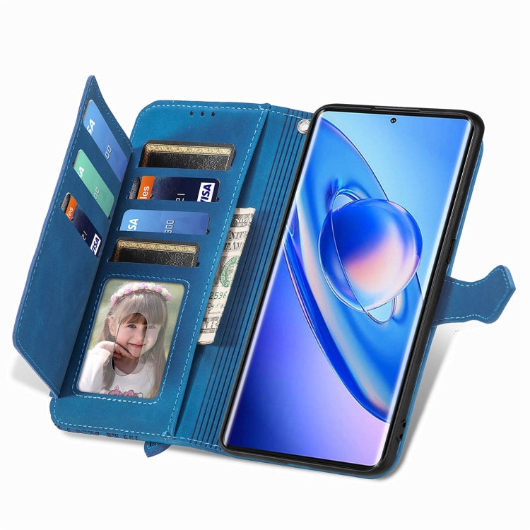 For Blackview A200 Pro Embossed Flower Zipper Leather Phone Case(Blue)