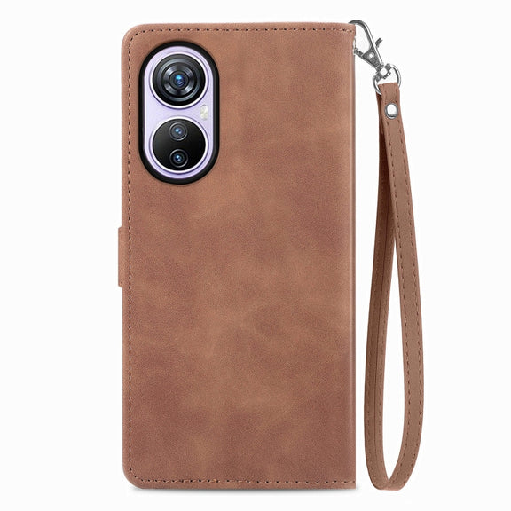 For Blackview A200 Pro Embossed Flower Zipper Leather Phone Case(Brown)