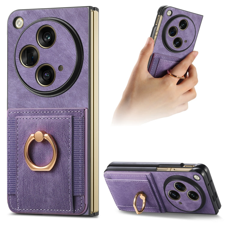 For OPPO Find N3 Retro Skin-feel Ring Multi-card Wallet Phone Case(Purple)