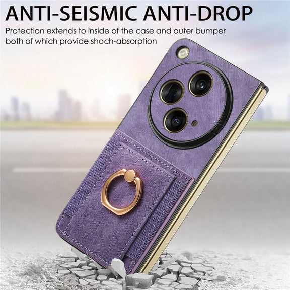 For OPPO Find N3 Retro Skin-feel Ring Multi-card Wallet Phone Case(Purple)