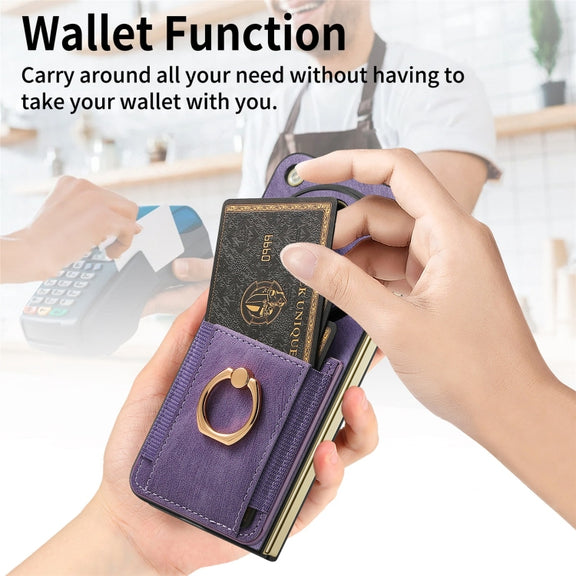 For OPPO Find N3 Retro Skin-feel Ring Multi-card Wallet Phone Case(Purple)