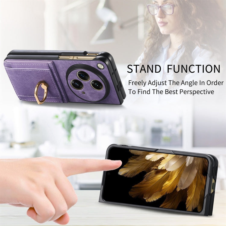 For OPPO Find N3 Retro Skin-feel Ring Multi-card Wallet Phone Case(Purple)