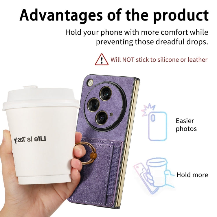 For OPPO Find N3 Retro Skin-feel Ring Multi-card Wallet Phone Case(Purple)