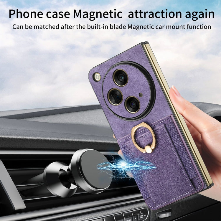 For OPPO Find N3 Retro Skin-feel Ring Multi-card Wallet Phone Case(Purple)