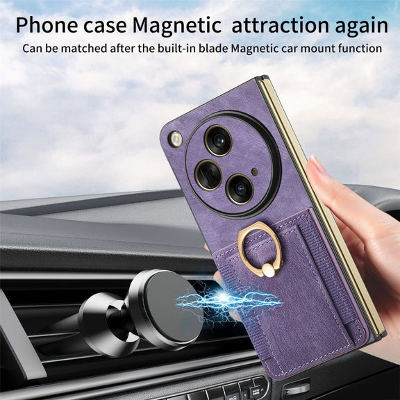 For OPPO Find N3 Retro Skin-feel Ring Multi-card Wallet Phone Case(Purple)