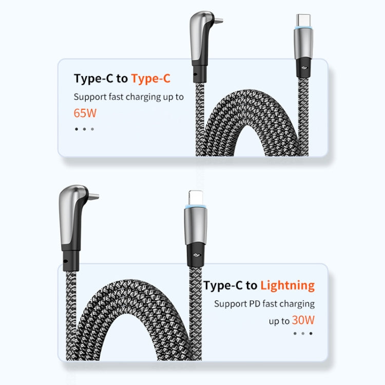 ENKAY PD30W Elbow Type-C to 8 Pin Fast Charging Data Braid Cable with Indicator Light, Length:0.5m