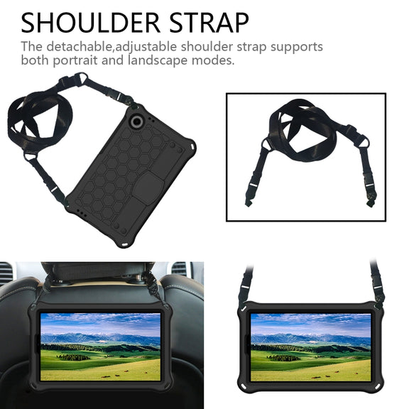 For Blackview Tab 60 8.7 2023 Honeycomb EVA Hybrid PC Tablet Case with Strap(Black+Black)
