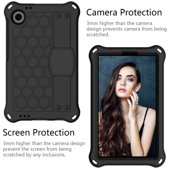For Alcatel Joy Tab2 2020 / 3T 8.0 Honeycomb EVA Hybrid PC Tablet Case with Strap(Black+Black)