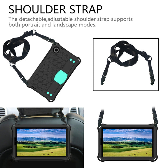 For Alcatel Joy Tab2 2020 / 3T 8.0 Honeycomb EVA Hybrid PC Tablet Case with Strap(Black+Aqua)