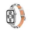 For Apple Watch Series 9 41mm Rhinestone Denim Chain Leather Watch Band(Beige) - Watch Bands by PMC TechLife | Online Shopping South Africa | PMC TechLife