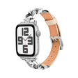 For Apple Watch Series 9 41mm Rhinestone Denim Chain Leather Watch Band(Apricot) - Watch Bands by PMC TechLife | Online Shopping South Africa | PMC TechLife | Buy Now Pay Later Mobicred
