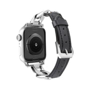 For Apple Watch Series 7 41mm Rhinestone Denim Chain Leather Watch Band(Black)