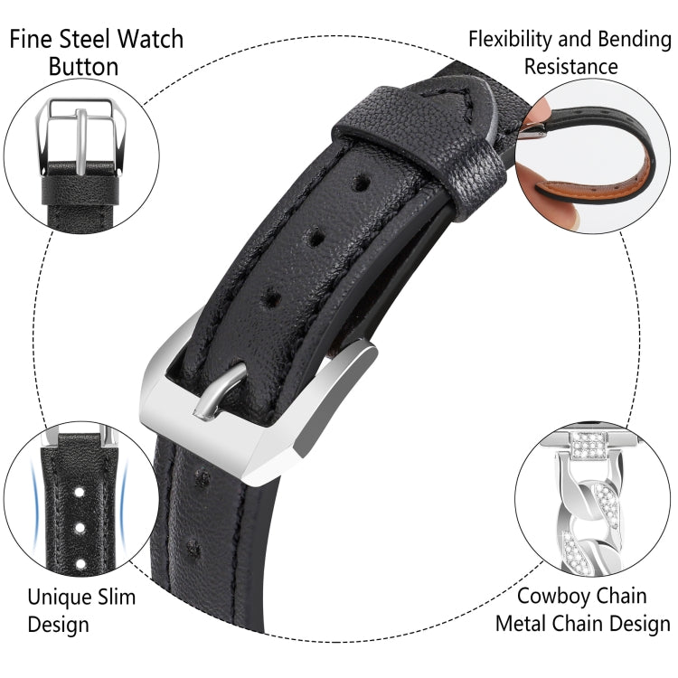 For Apple Watch Series 7 41mm Rhinestone Denim Chain Leather Watch Band(Black)