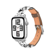 For Apple Watch Series 7 41mm Rhinestone Denim Chain Leather Watch Band(Dark Brown)
