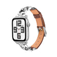 For Apple Watch Series 7 45mm Rhinestone Denim Chain Leather Watch Band(Brown) - Watch Bands by PMC TechLife | Online Shopping South Africa | PMC TechLife | Buy Now Pay Later Mobicred