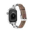 For Apple Watch Series 5 44mm Rhinestone Denim Chain Leather Watch Band(Dark Brown) - Watch Bands by PMC TechLife | Online Shopping South Africa | PMC TechLife