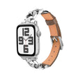 For Apple Watch Series 4 44mm Rhinestone Denim Chain Leather Watch Band(Dark Brown) - Watch Bands by PMC TechLife | Online Shopping South Africa | PMC TechLife | Buy Now Pay Later Mobicred