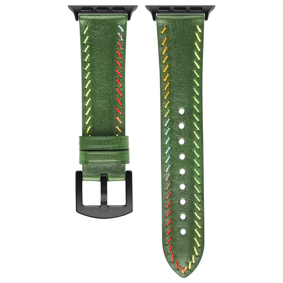 For Apple Watch Ultra 2 49mm Colorful Sewing Thread Leather Watch Band(Green)