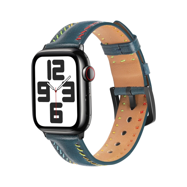 For Apple Watch Ultra 49mm Colorful Sewing Thread Leather Watch Band(Blue)