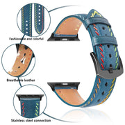 For Apple Watch Ultra 49mm Colorful Sewing Thread Leather Watch Band(Blue)