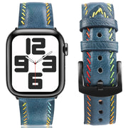 For Apple Watch Ultra 49mm Colorful Sewing Thread Leather Watch Band(Blue)