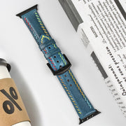 For Apple Watch Ultra 49mm Colorful Sewing Thread Leather Watch Band(Blue)