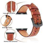 For Apple Watch Series 8 41mm Colorful Sewing Thread Leather Watch Band(Brown)