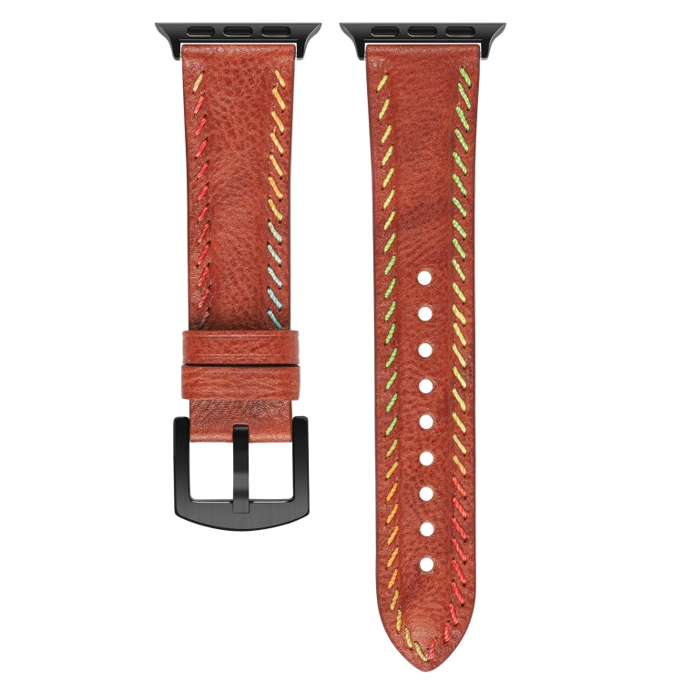 For Apple Watch Series 8 41mm Colorful Sewing Thread Leather Watch Band(Brown)
