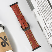 For Apple Watch Series 8 41mm Colorful Sewing Thread Leather Watch Band(Brown)