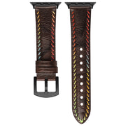 For Apple Watch Series 8 45mm Colorful Sewing Thread Leather Watch Band(Dark Brown)