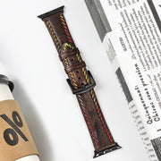 For Apple Watch Series 8 45mm Colorful Sewing Thread Leather Watch Band(Dark Brown)