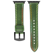 For Apple Watch Series 8 45mm Colorful Sewing Thread Leather Watch Band(Green)
