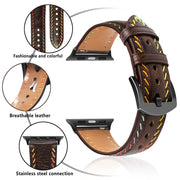 For Apple Watch Series 7 45mm Colorful Sewing Thread Leather Watch Band(Dark Brown)