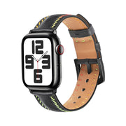 For  Apple Watch Series 5 40mm Colorful Sewing Thread Leather Watch Band(Black)